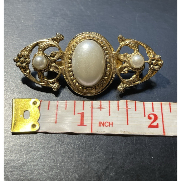 Faux Pearl Collar Lapel Shawl Brooch Pin Gold Tone Victorian Style Jewelry - Picture 8 of 8
